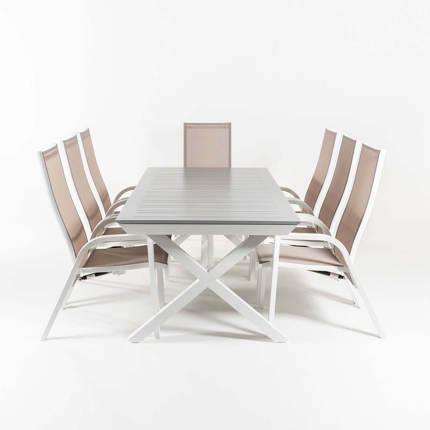 Conjunto De Jardín Mesa Extensible 215-295 Y 8 Sillones Apilables Y Reclinables Con Sistema Hidráulico Blanco_3