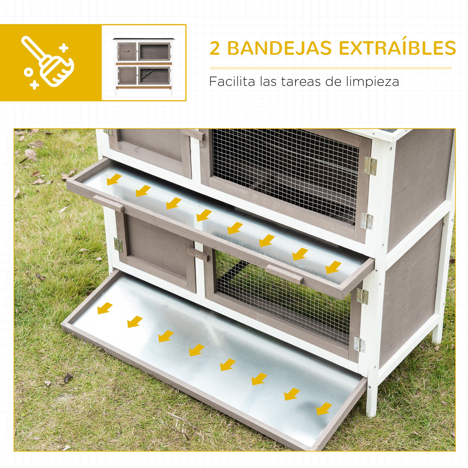 Pawhut Conejera De Madera 100x47x91 Cm Con Techo Asfáltico Puertas Con Pestillo_5