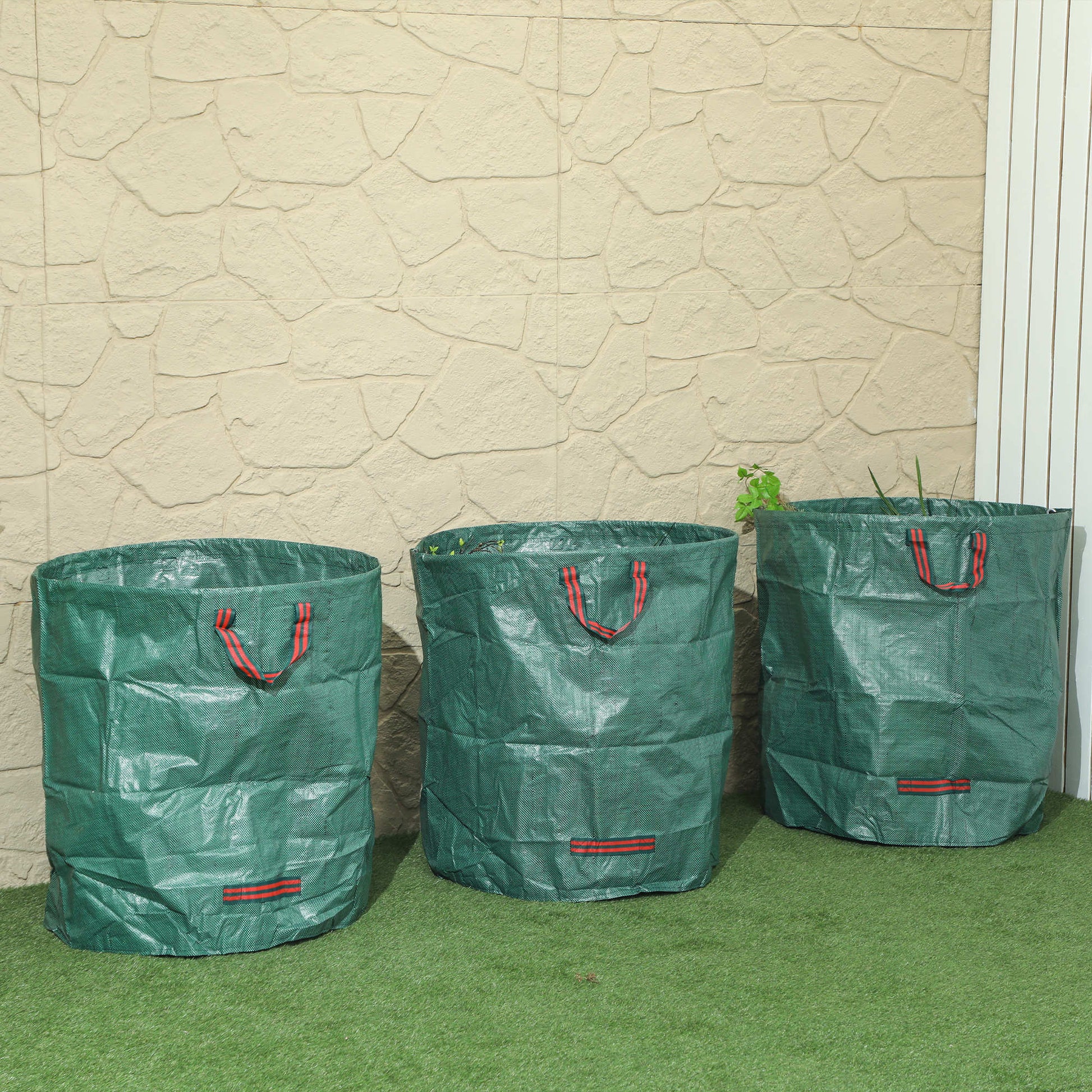 Outsunny Set De 3 Bolsas De Basura De Jardín 272l Con Asas Plegables_1