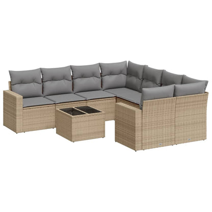 Set De Sofás De Jardín 9 Pzas Con Cojines Ratán Sintético Beige / Vetonek_1