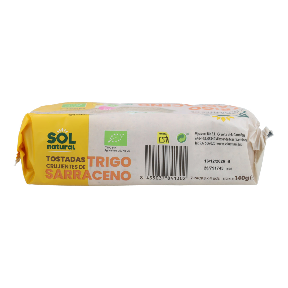 Tosta de trigo sarraceno biológico Sol Natural 140g