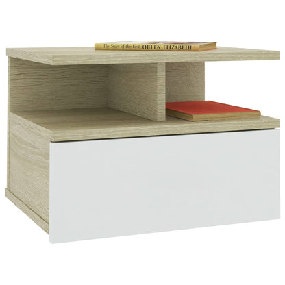 Mesita De Noche Flotante 2 Uds Madera Blanco Roble 40x31x27 Cm_1