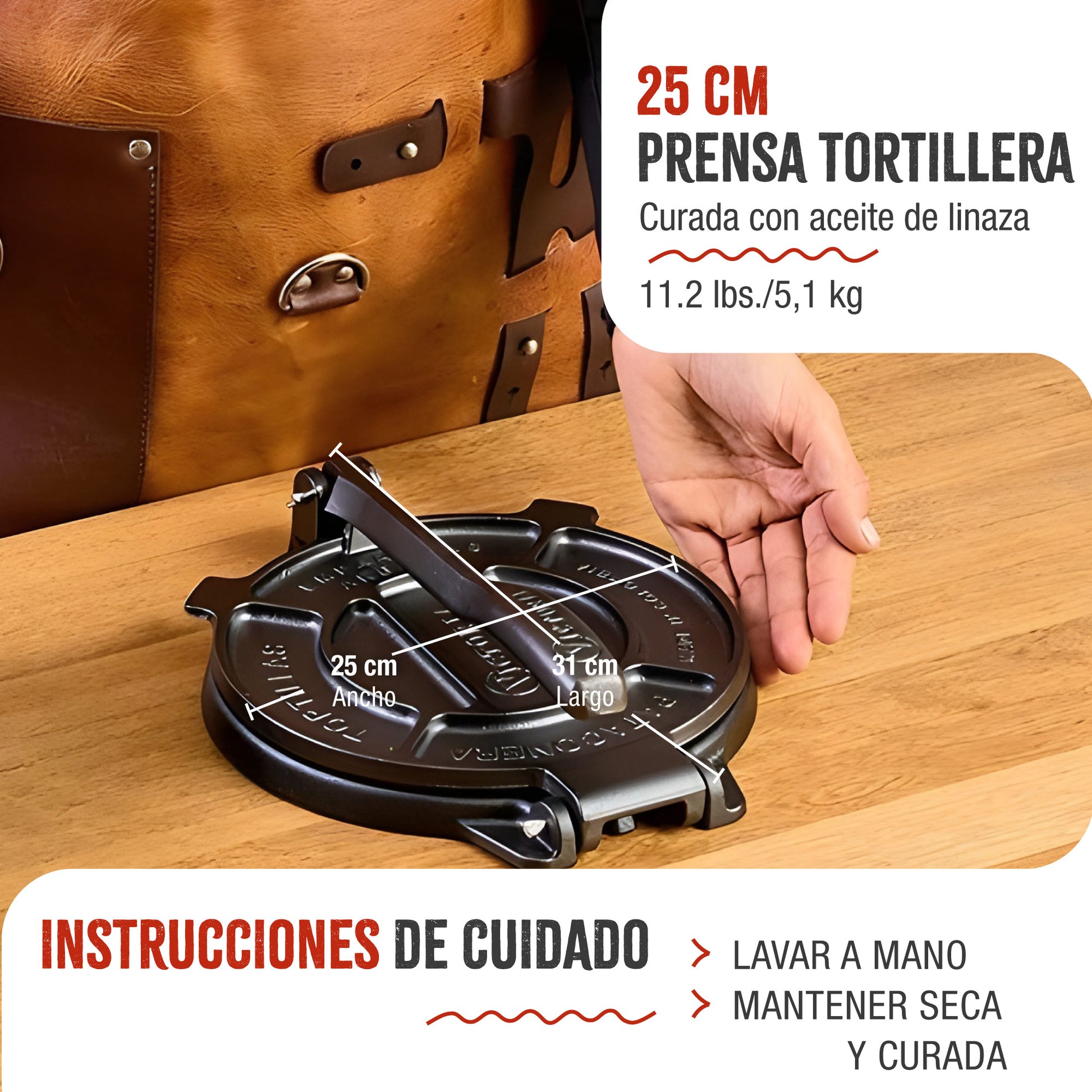 Victoria Prensa Tortillera Para Tortillas Mexicanas Hierro Fundido Hd Curado 25cm, Pataconera Colombiana, 39318, Negro_3