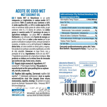 Óleo de Coco MCT Biológico NaturGreen 500 ml