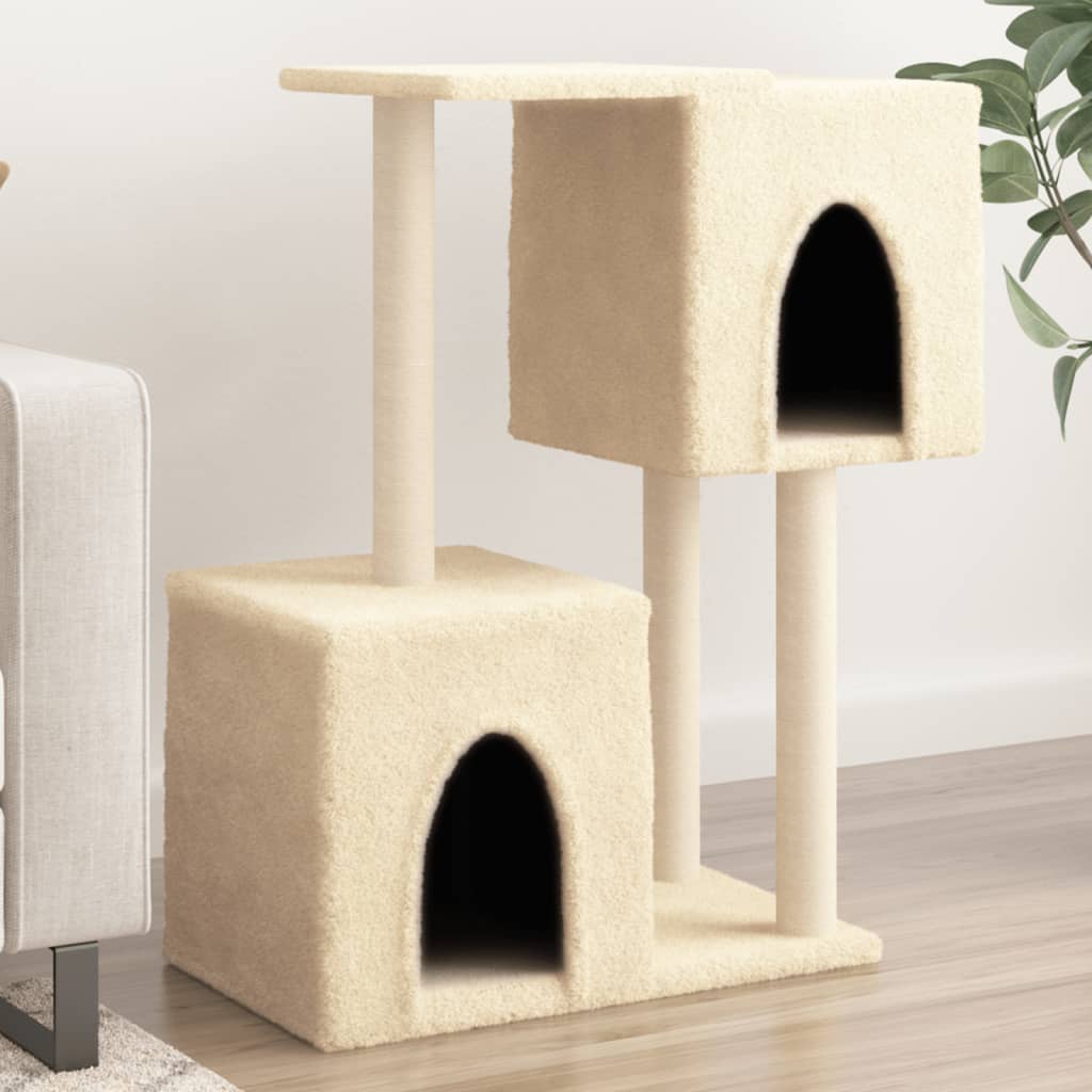 Rascador Para Gatos Con Postes De Sisal Color Crema 86 Cm_1