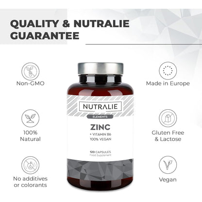 Nutralie Zinco com Vitamina B6 Pele Acne Cabelo Vegan 120 Cápsulas