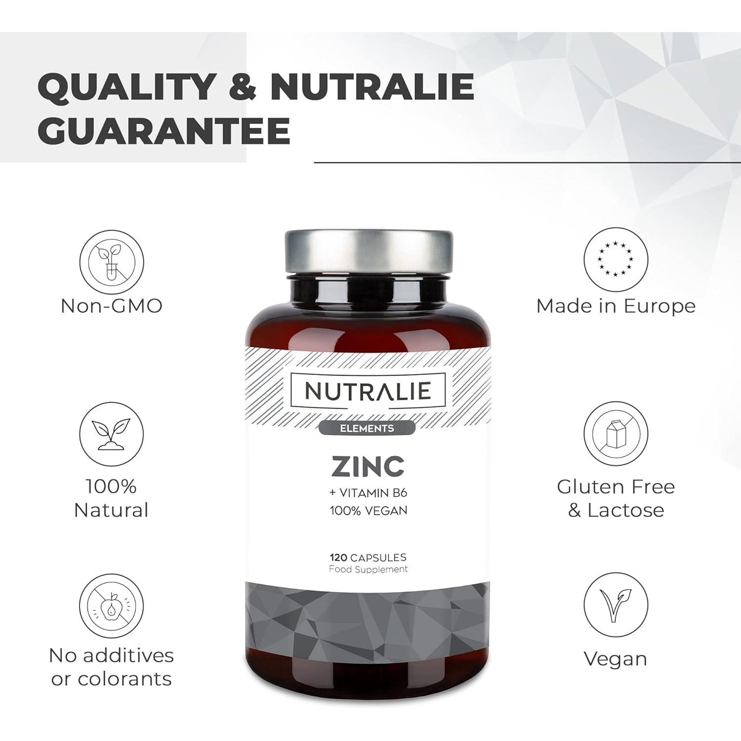 Pack 2x Nutralie Zinc con Vitamina B6 Acné Piel Pelo Vegano 120 Cápsulas