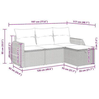 Set De Sofás De Jardín 4 Pzas Y Cojines Ratán Sintético Gris / Vetonek_5