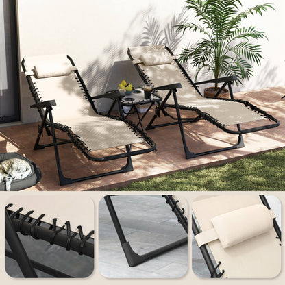 Outsunny Set De 2 Tumbonas Jardín Exterior Con Mesa Auxiliar Reposabrazos Negro_3