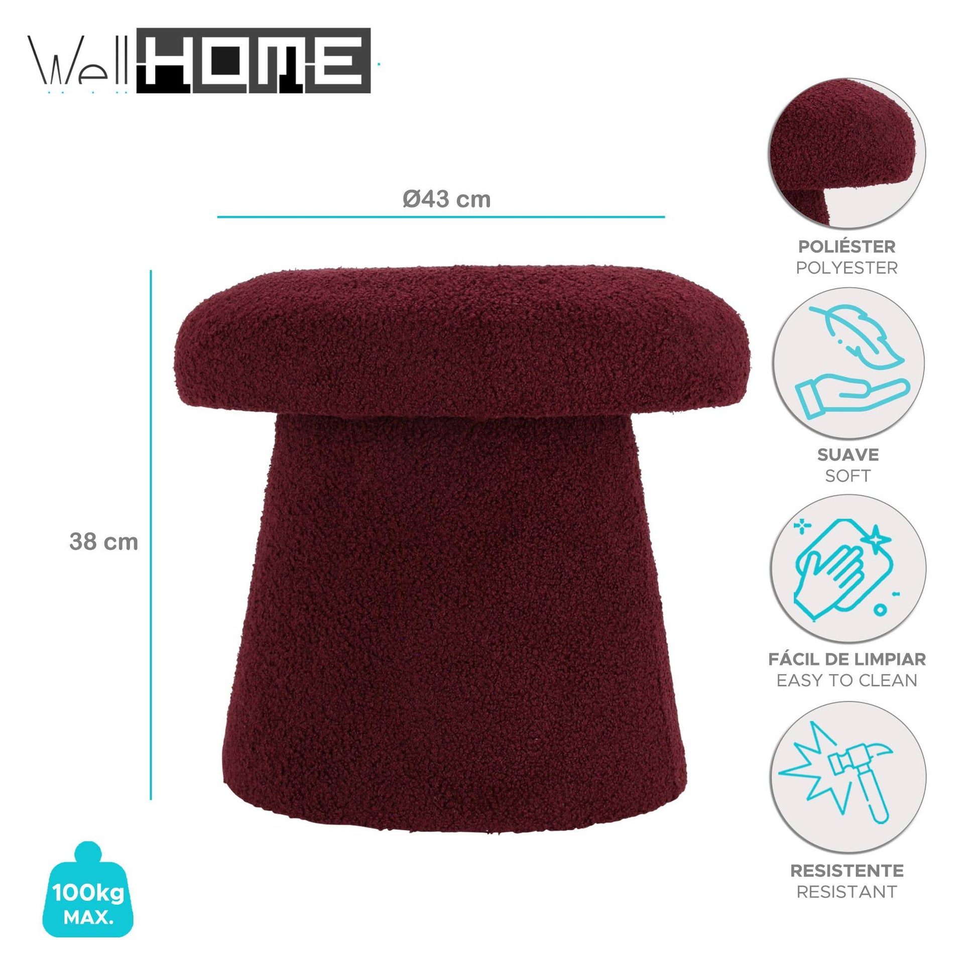 Taburete Teddy Bourdeos Ø43x38cm - Well Home_1