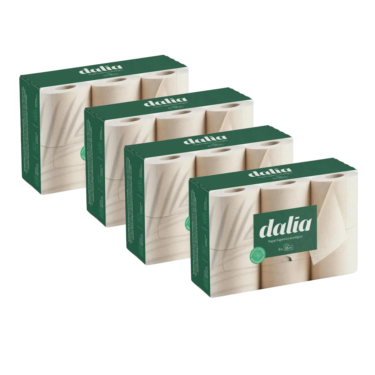 Pack 4x Papel higiénico sin blanquear, Dalia 6 rollos 6x35 m