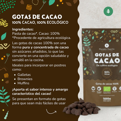Pepitas de Chocolate 100% Cacau Biológico da Planeta Huerto 200 g