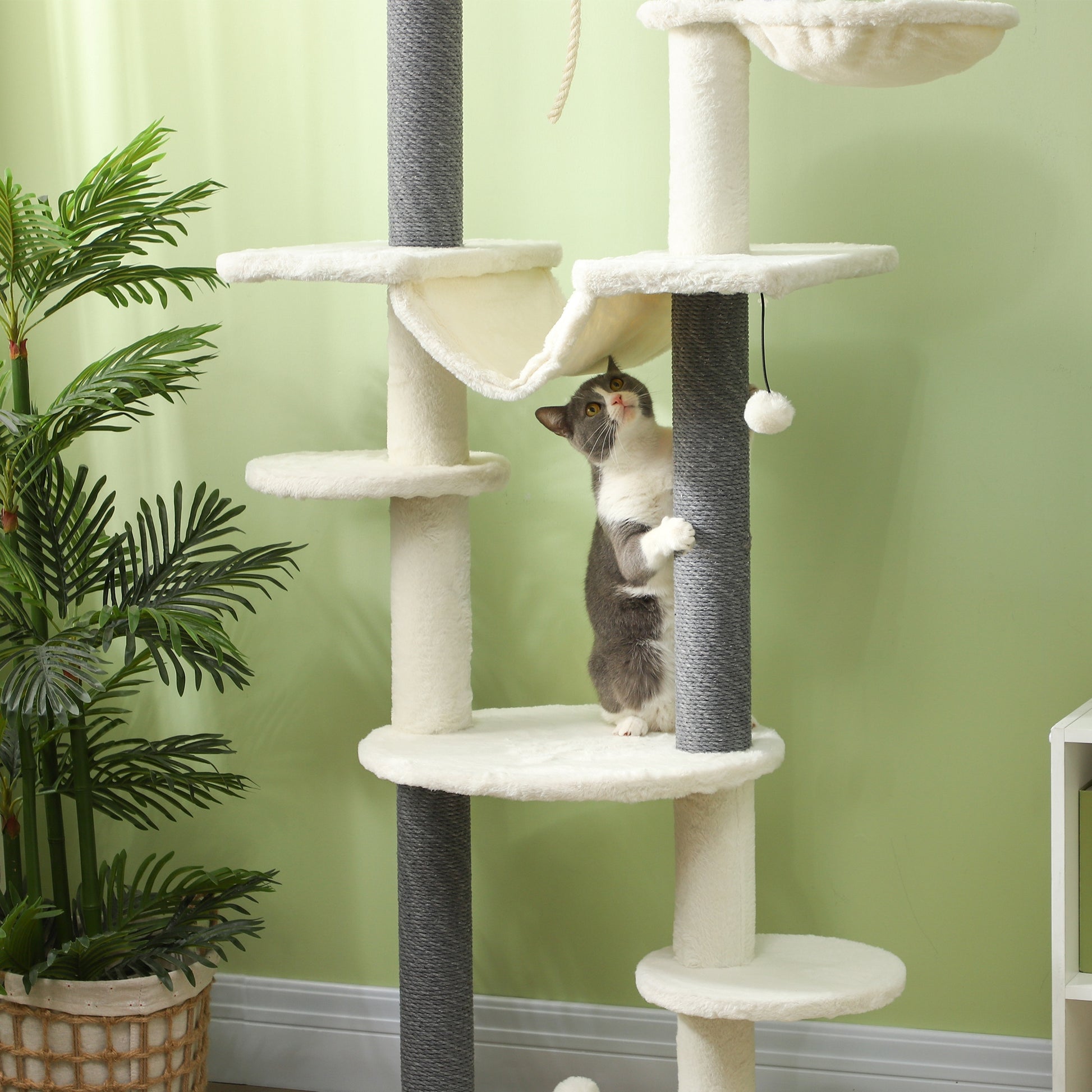 Pawhut Árbol Para Gatos De Suelo A Techo Con Altura Ajustable 225-255 Cm Crema_4