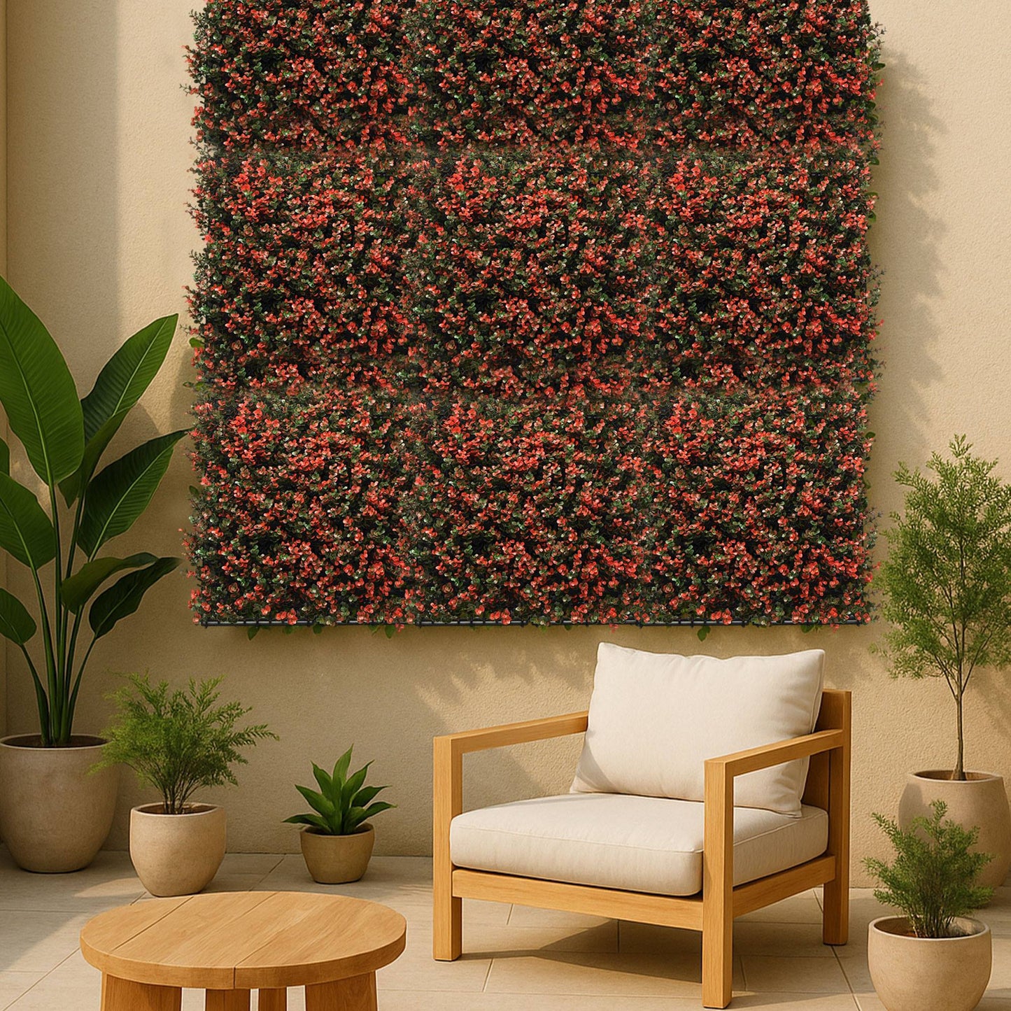 Jardín Vertical Artificial 100x100cm Well Home Con Flores Rojas Realistas_3