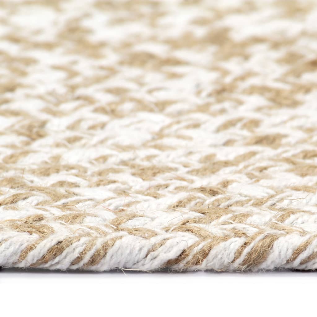 Alfombra De Yute Tejida A Mano Blanco Y Natural 150 Cm / Vetonek_3