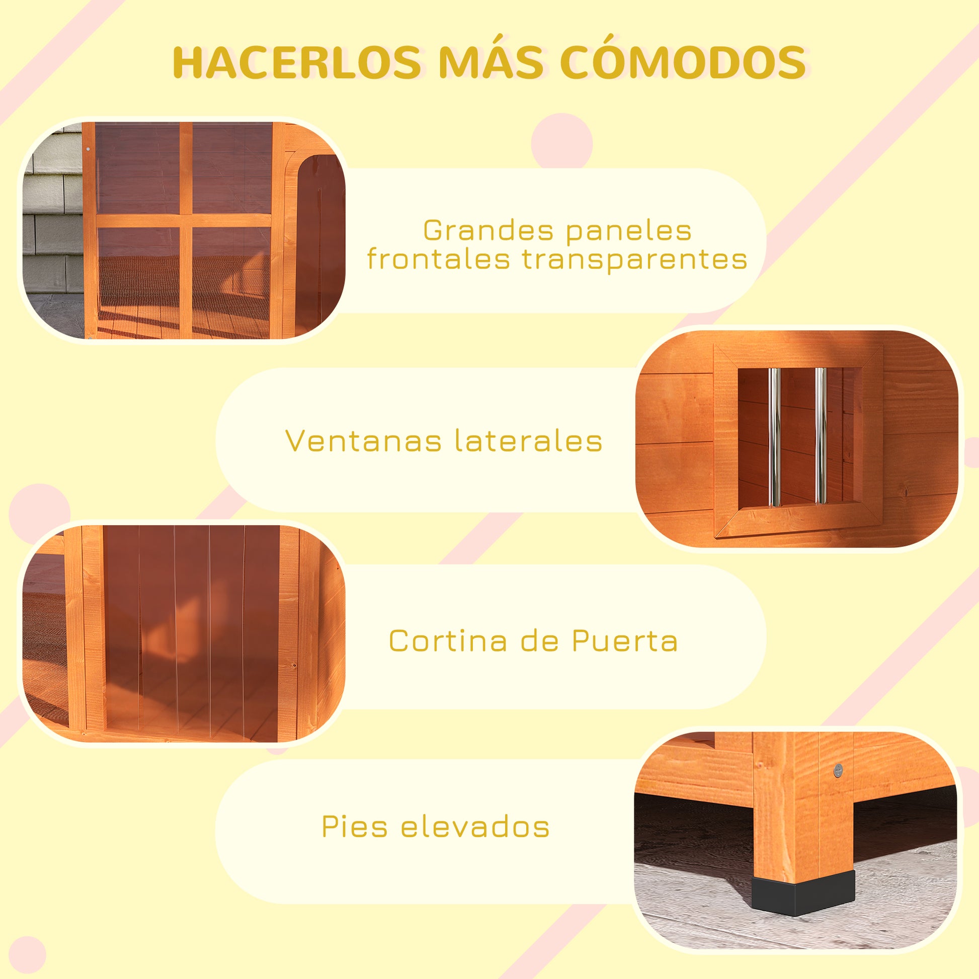 Pawhut Caseta Para Perros Exterior Con Techo Asfáltico Abatible Madera Natural_5
