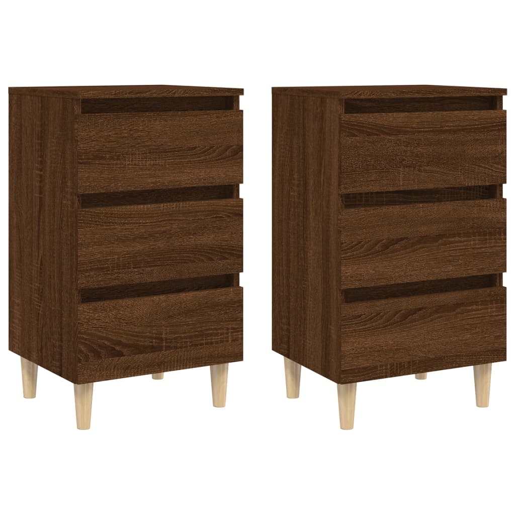 Mesita De Noche 2 Uds Patas De Madera Roble Marrón 40x35x69 Cm_0