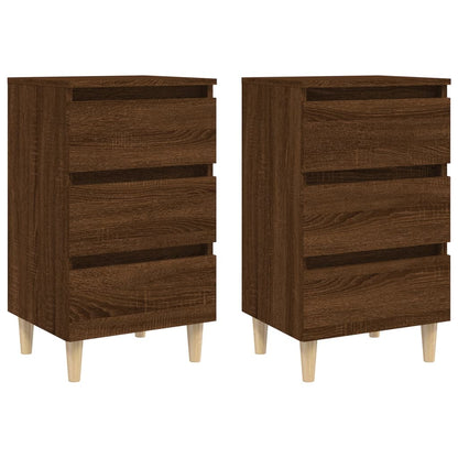 Mesita De Noche 2 Uds Patas De Madera Roble Marrón 40x35x69 Cm_0