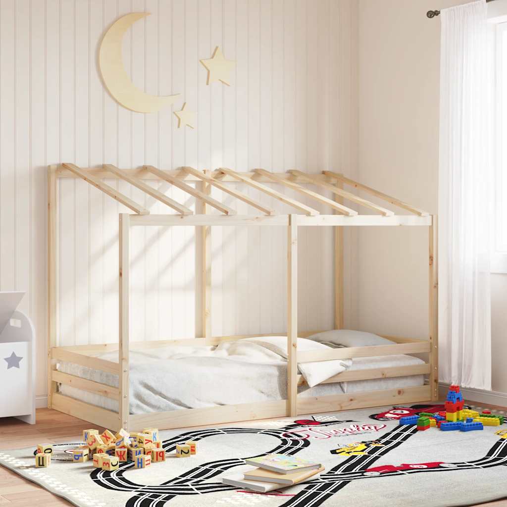 Cama Infantil Con Techo Madera Maciza Pino Blanca 80x200 Cm_1