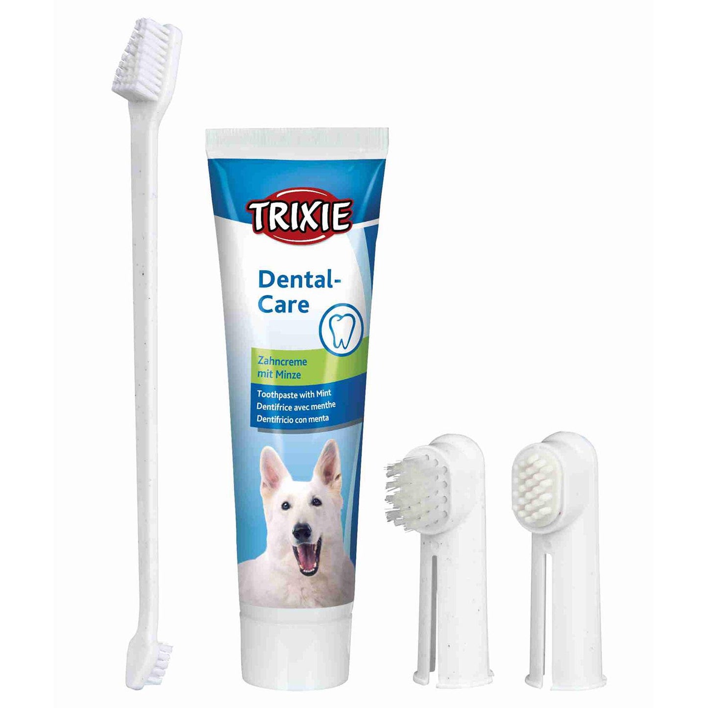 Conjunto de higiene dentária Trixie, pasta de dentes e escovas de dedo
