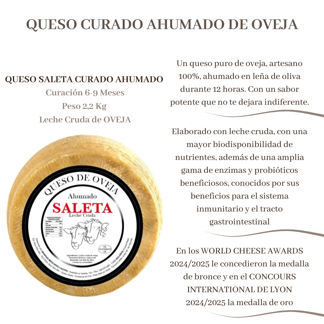 Saleta® Queso Curado Ahumado Entero De Oveja (2,2 Kg) | Elaboración Artesana Quesos De La Mancha | Ahumados_1