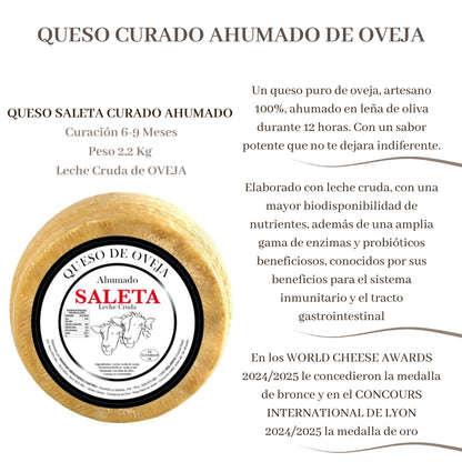 Saleta® Queso Curado Ahumado Entero De Oveja (2,2 Kg) | Elaboración Artesana Quesos De La Mancha | Ahumados_1