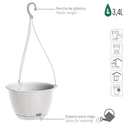 Macetero Colgante Ratolla Round W 3,4l., Dimensiones (mm) 217x217x142, Color Blanco