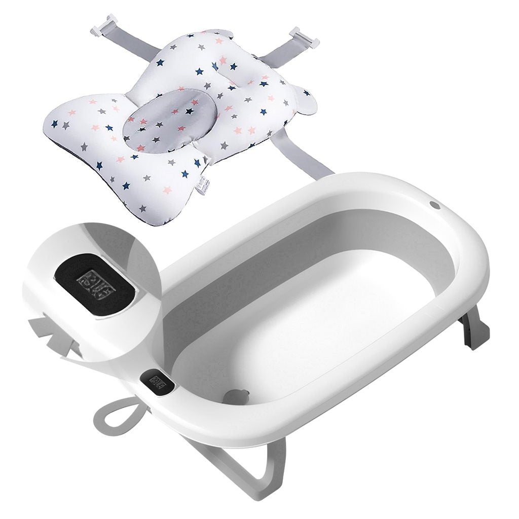 Bathby Bañera Plegable Gris Para Bebés, Cojín Reductor, Termómetro, Patas Antideslizantes (gris Pastel)_1