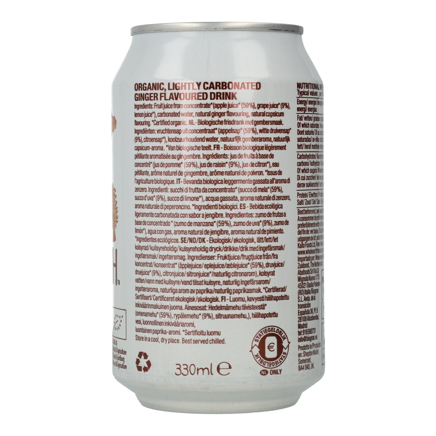 Refrigerante de gengibre biológico Whole Earth 330ml