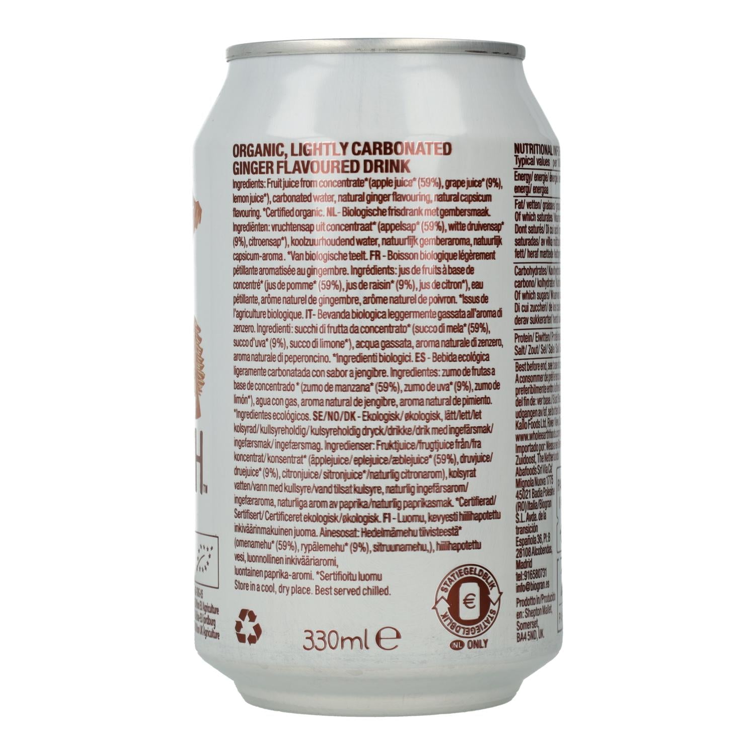 Pack 24x Refresco Bio Jengibre Whole Earth 330ml