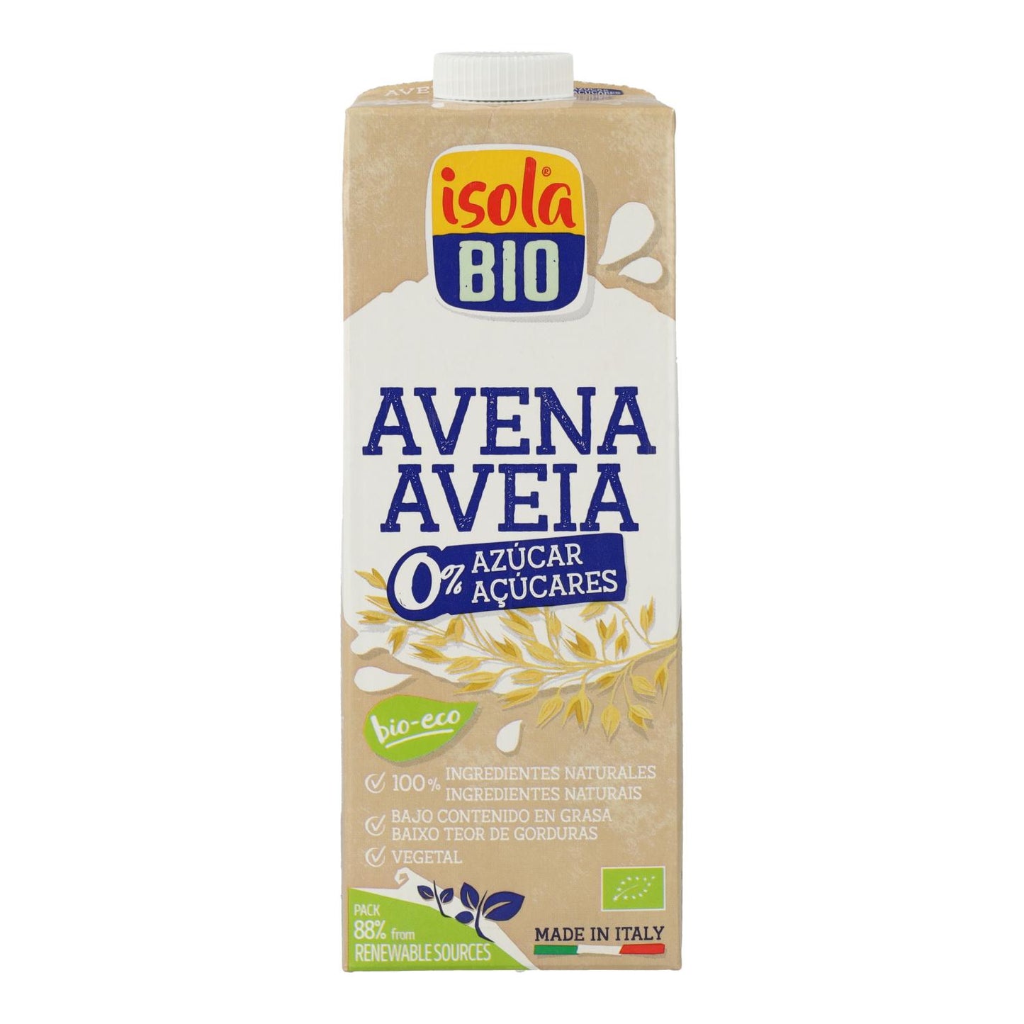 Bebida de Aveia Biológica 0% Açúcar, 1L. Isola Bio