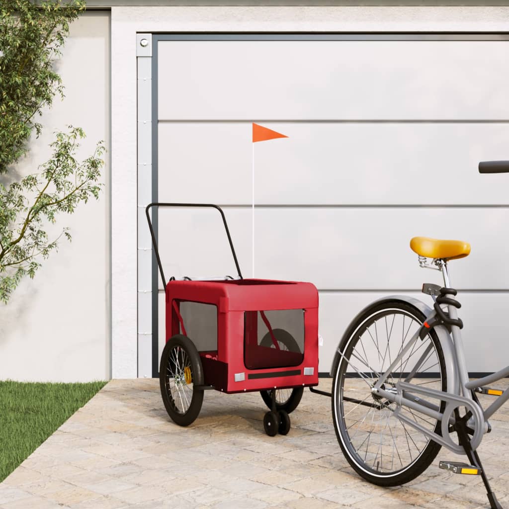 Remolque De Bicicleta Mascotas Hierro Tela Oxford Rojo Negro_1