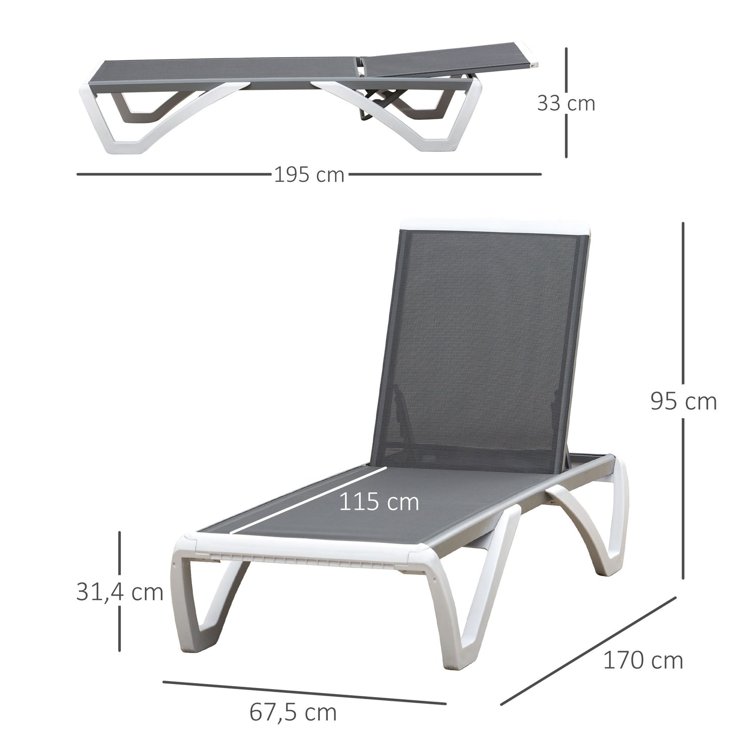 Outsunny Conjunto De 2 Tumbonas Reclinables De Aluminio 170x67,5x95 Cm Gris_2
