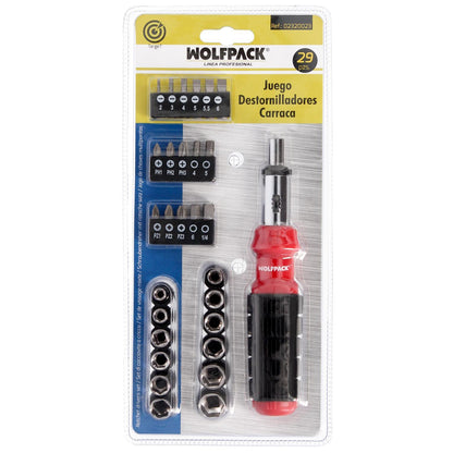 Juego Destornillador Carraca Con 29 Piezas. (12 Vasos Y 16 Puntas)