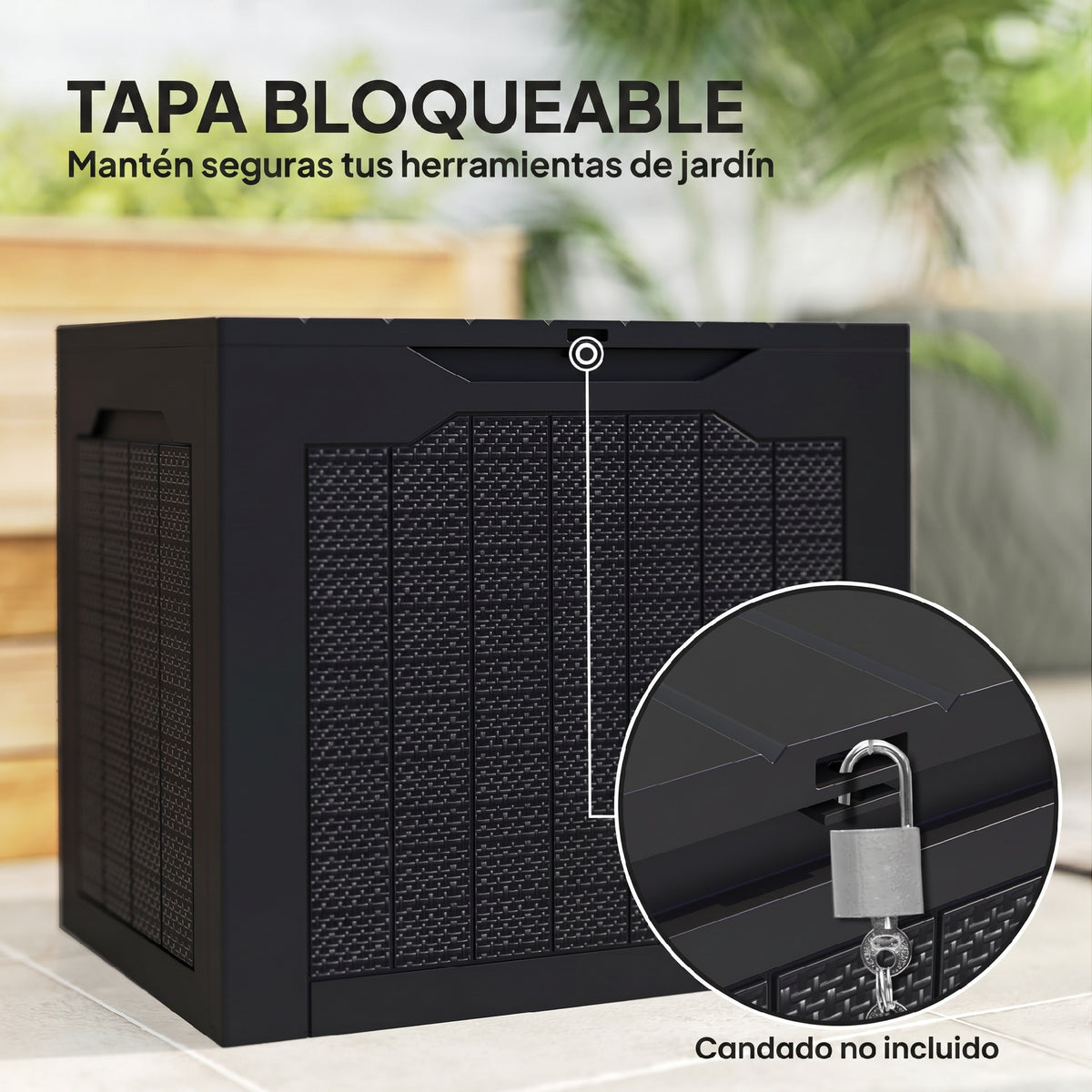 Outsunny Baúl De Almacenaje Exterior 97l Impermeable Con Asas Integradas Negro_5