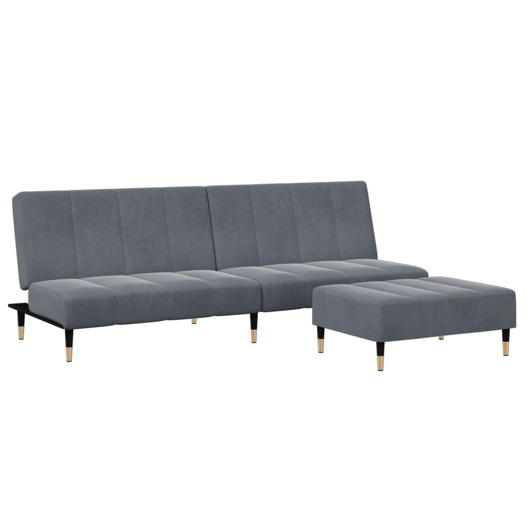 Sofá Cama De 2 Plazas Con Taburete Terciopelo Gris Oscuro / Vetonek_4