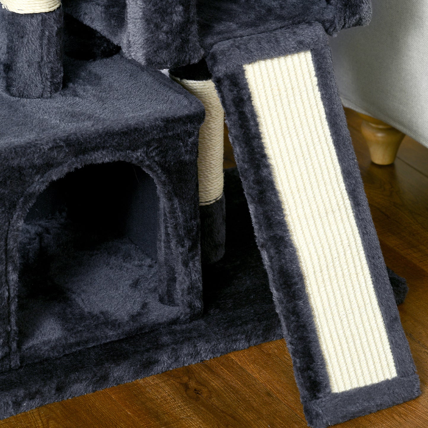 Pawhut Árbol Para Gatos Con Postes Y Tablero Rascador Cuevas Cama Suave 59x39x83_3