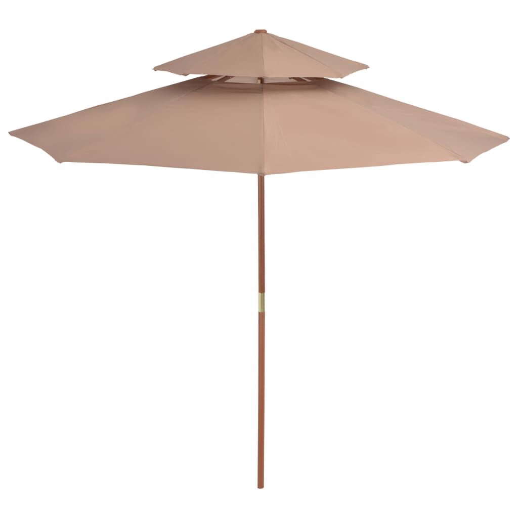 Vidaxl Sombrilla De Dos Pisos Palo De Madera Taupe 270 Cm_1