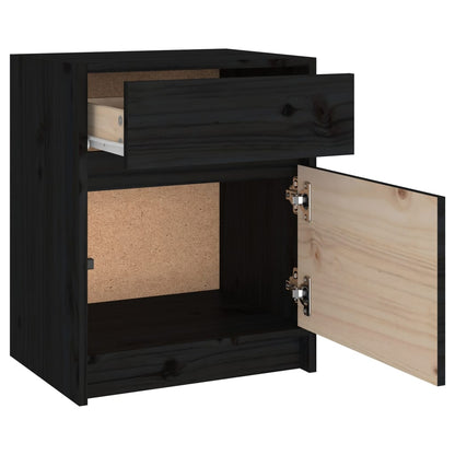 Mesita De Noche Madera Maciza De Pino Negro 40x31x50 Cm_4