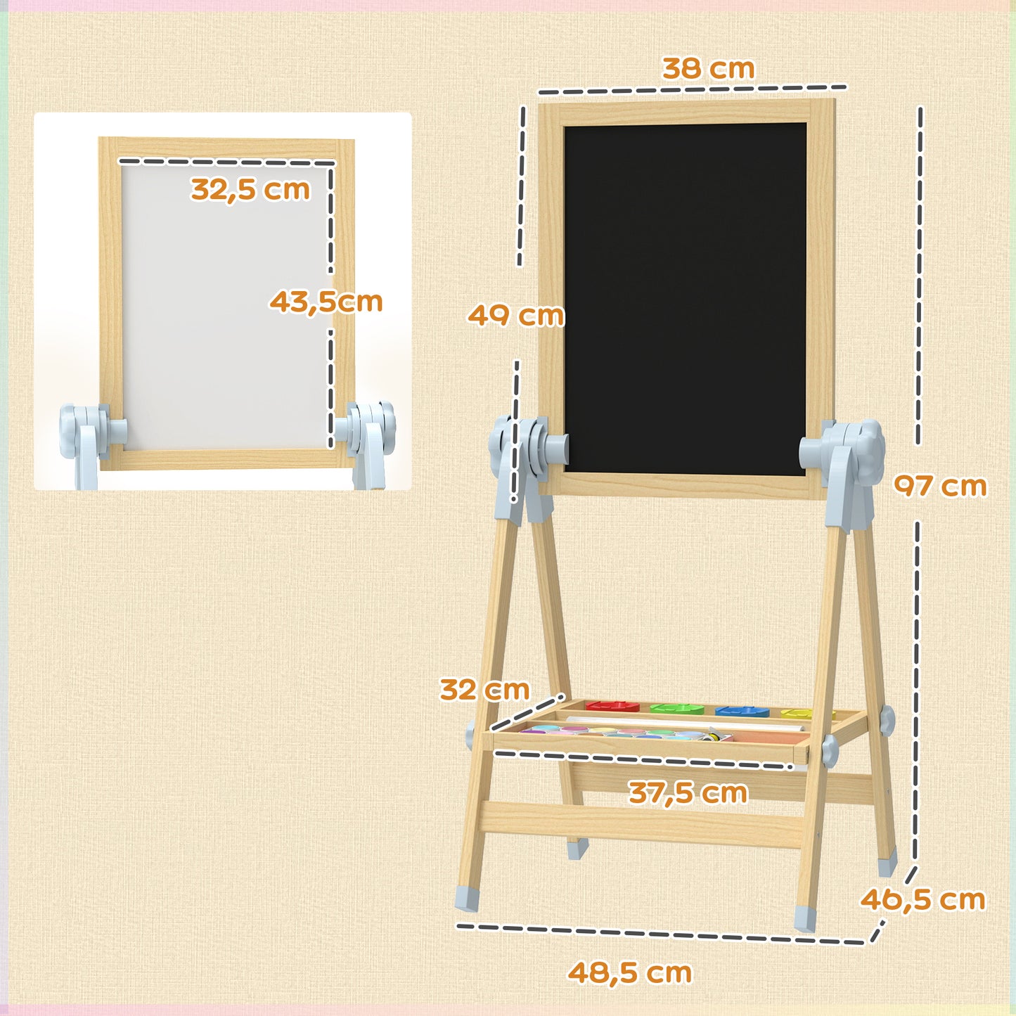 Aiyaplay Pizarra Infantil Caballete De Madera De Doble Cara Altura 70-97 Cm_2