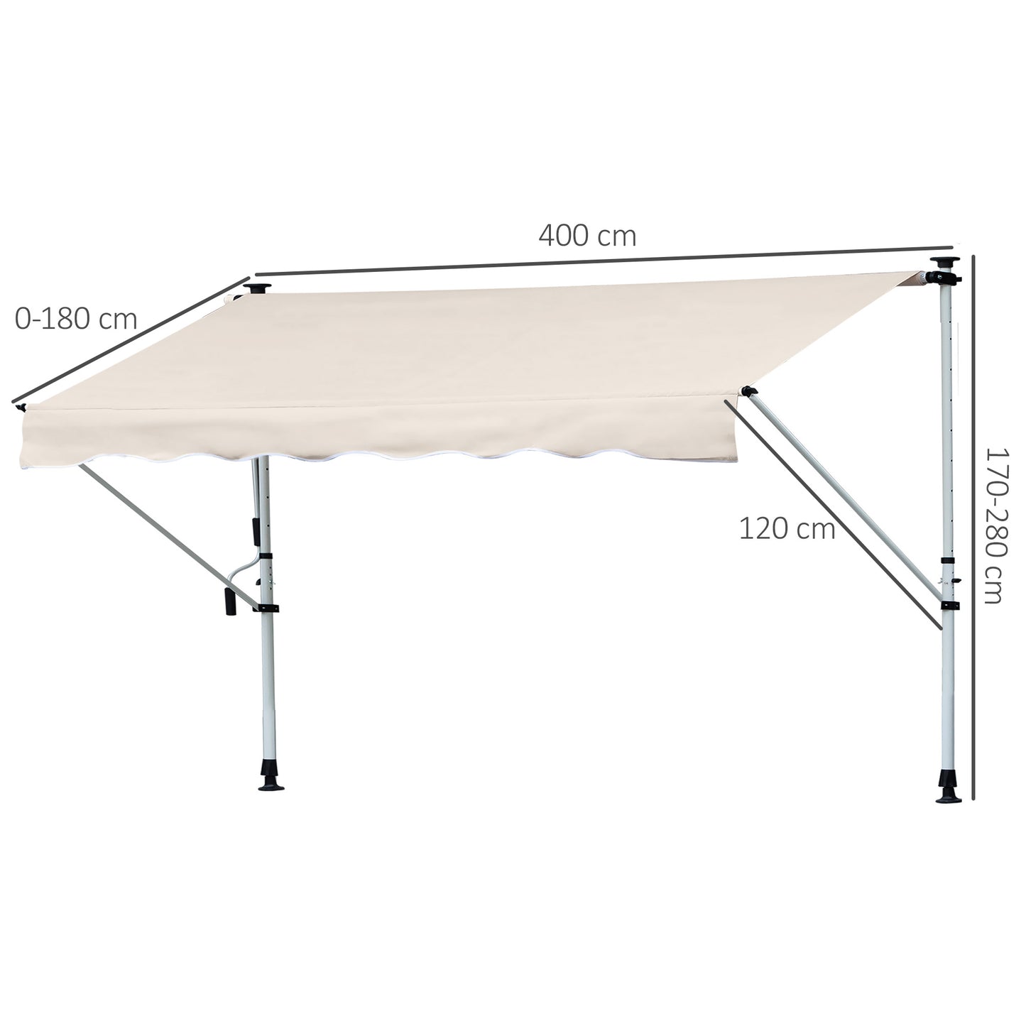 Outsunny Toldo Manual Retráctil Exterior 400x120x170-280 Cm Con Manivela Beige_2