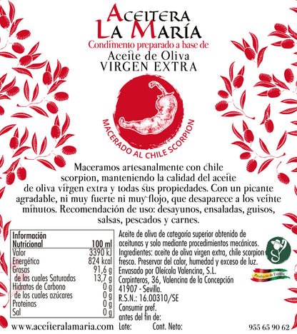 Aceite De Oliva Virgen Extra Macerado Al Chile Scorpion 50 Cl Con Vertedor_3
