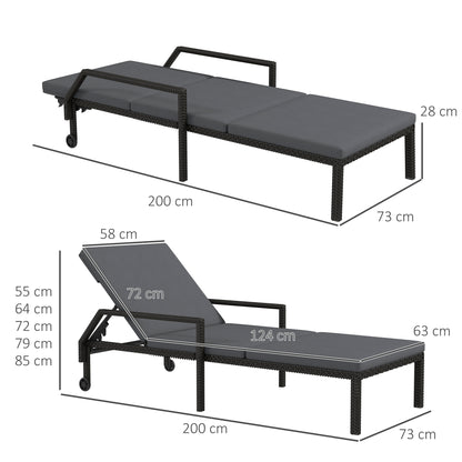 Outsunny Tumbona De Ratán Con Respaldo Ajustable 73x200x48cm Gris Oscuro Y Negro_2