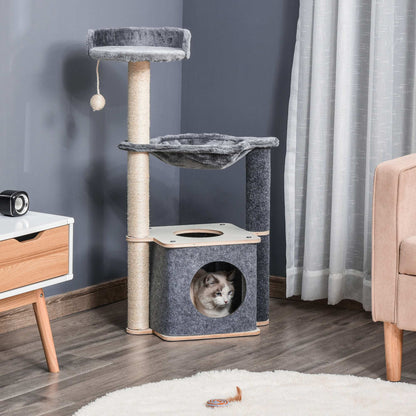 Pawhut Árbol Rascador De Gato Con Hamaca Plataformas Cueva Poste Para Rascar_1