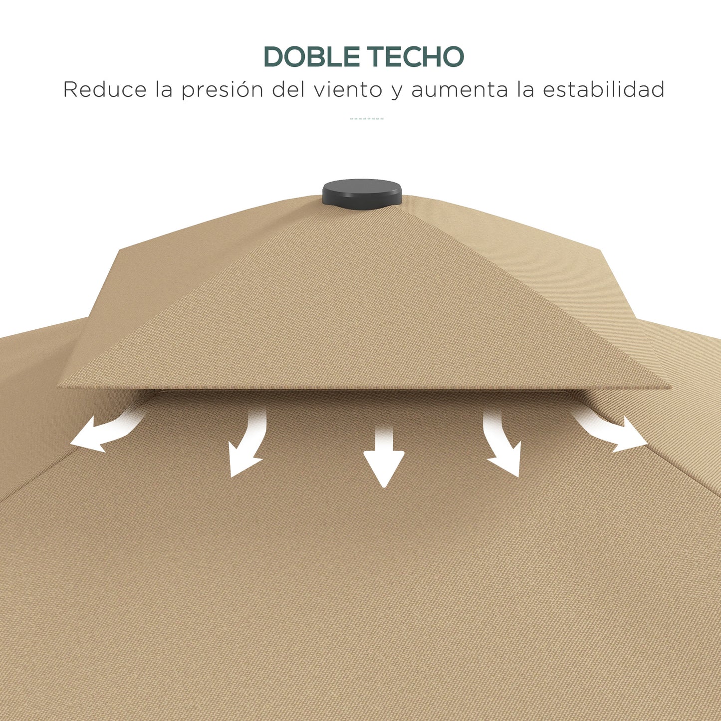 Outsunny Sombrilla Terraza Exterior De 2,5 M Con Manivela Techo Doble Caqui_5