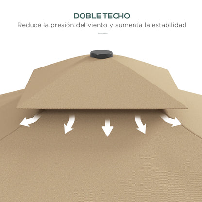 Outsunny Sombrilla Terraza Exterior De 2,5 M Con Manivela Techo Doble Caqui_5