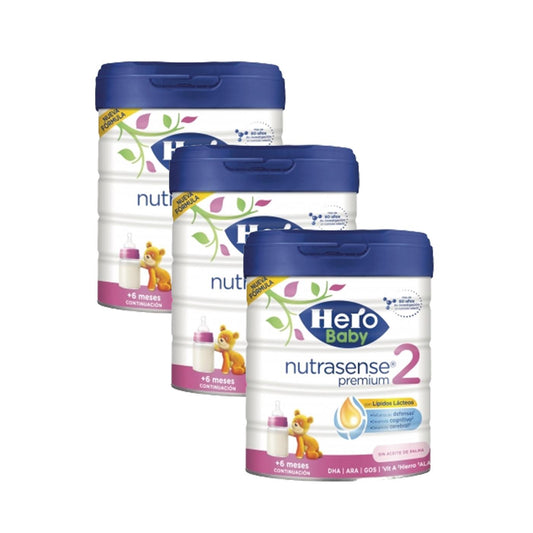 Pack de 3 Leites Premium 2 para Bebés até aos 12 meses, 800g. Herói Bebé