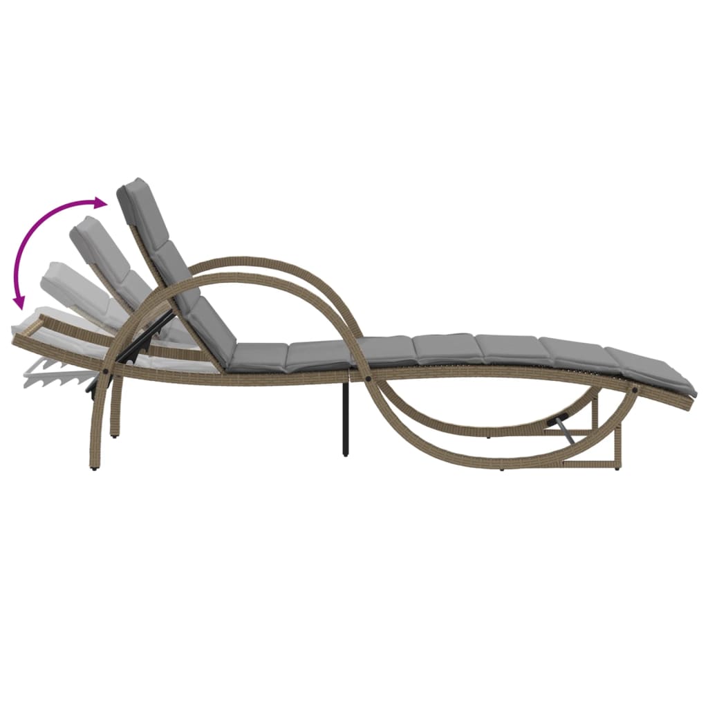 Tumbona Con Cojín Ratán Sintético Beige 60x199x42 Cm / Vetonek_3