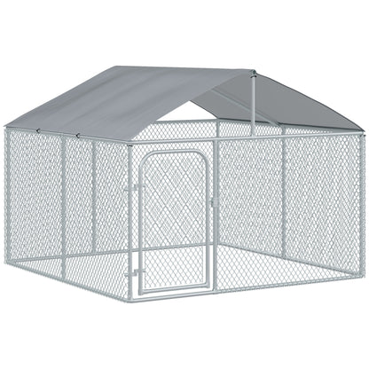 Pawhut Perrera Exterior Con Toldo De Tela Oxford Puerta Cerradura 230x230x175 Cm_0