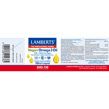 Líquido Vegan Ómega 3, Lamberts, 150 ml